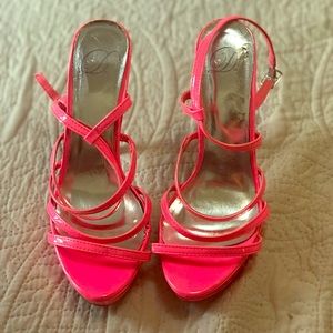 Hot pink open toe strapped heels
